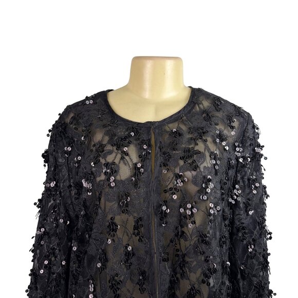 Chicos Womens Black Embroidered Sheer Jacket Sequins Details Sz 3 - Picture 4 of 10